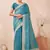sky blue heavy zari box pallu embroidery work silk blend saree