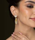 Gold plated kundan yellow stones drop earrings