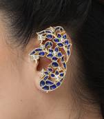 Gold plated kundan blue stones ear cuff earrings