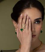 Gold plated kundan green stones ring