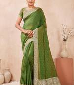 mehndi heavy zari box pallu embroidery work silk blend saree