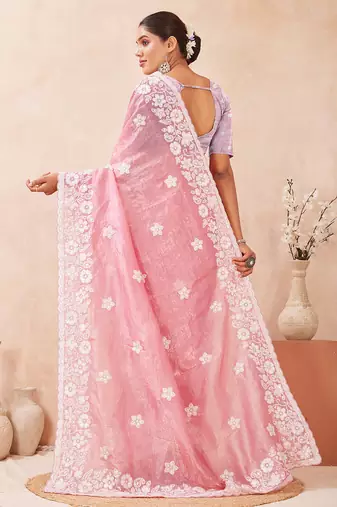 indian gajari resham sequins embroidery work silk blend saree