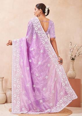 indian Voilet resham sequins embroidery work silk blend saree 2