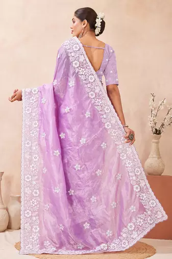 indian Voilet resham sequins embroidery work silk blend saree