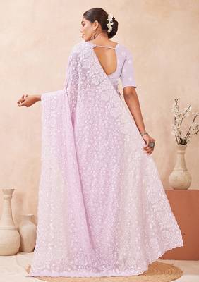 designer lavender resham sequins embroidery work silk blend saree 2