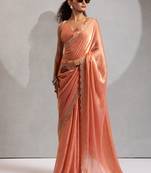 Designer peach handwork zarkan work silk Blend saree