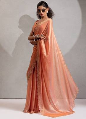 Designer peach handwork zarkan work silk Blend saree 3