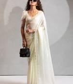 Designer white handwork zarkan work silk Blend saree