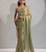 Designer pista green handwork zarkan work silk Blend saree
