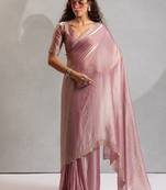 Designer pink handwork zarkan work silk Blend saree