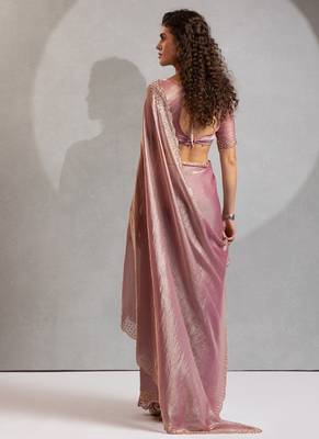 Designer pink handwork zarkan work silk Blend saree 2