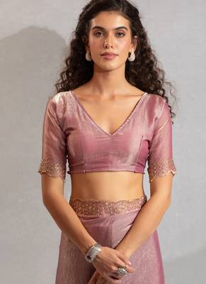 Designer pink handwork zarkan work silk Blend saree 4