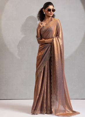 Designer grey handwork zarkan work silk Blend saree 1