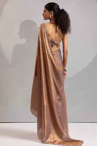 Designer grey handwork zarkan work silk Blend saree
