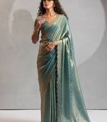 Designer ice blue handwork zarkan work silk Blend saree