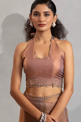 Designer grey handwork zarkan work silk Blend saree