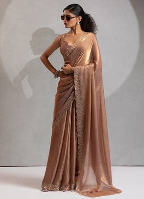 Designer golden handwork zarkan work silk Blend saree 1