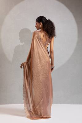 Designer golden handwork zarkan work silk Blend saree 2