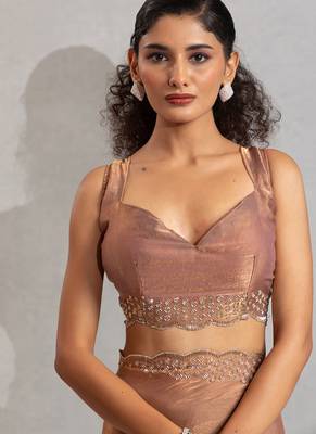 Designer golden handwork zarkan work silk Blend saree 4