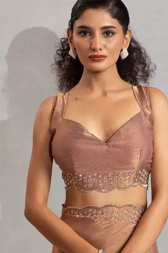 Designer golden handwork zarkan work silk Blend saree