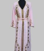 Pink Goldan stone and  Beads  Moroccan Kaftan With hijab 