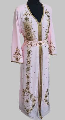 Pink Goldan stone and  Beads  Moroccan Kaftan With hijab  2