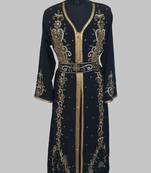Black Goldan stone and  Beads  Moroccan Kaftan With hijab 