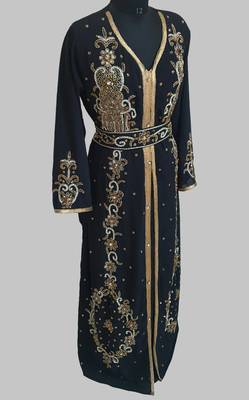 Black Goldan stone and  Beads  Moroccan Kaftan With hijab  2