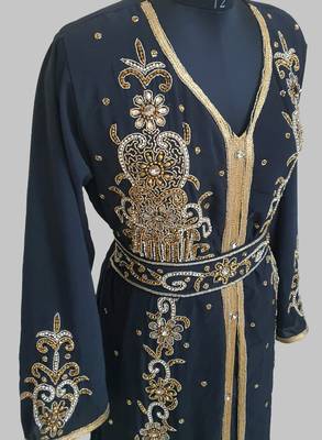 Black Goldan stone and  Beads  Moroccan Kaftan With hijab  3