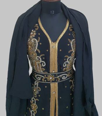 Black Goldan stone and  Beads  Moroccan Kaftan With hijab  5