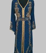 cobalt blue Goldan stone and  Beads  Moroccan Kaftan With hijab 