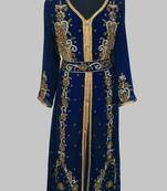 Navy Blue Goldan stone and  Beads  Moroccan Kaftan With hijab 