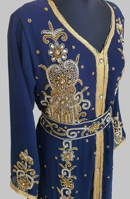 Navy Blue Goldan stone and  Beads  Moroccan Kaftan With hijab  3