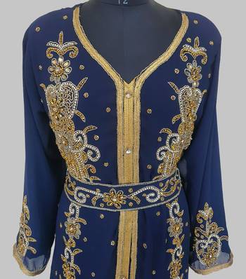Navy Blue Goldan stone and  Beads  Moroccan Kaftan With hijab  4