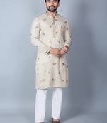 Men’s beige embroidered kurta – festive & wedding wear traditional kurta