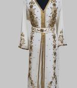 Off-White Goldan stone and  Beads  Moroccan Kaftan With hijab 