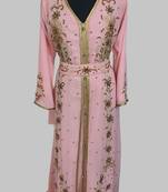 Peach Goldan stone and  Beads  Moroccan Kaftan With hijab 
