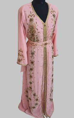 Peach Goldan stone and  Beads  Moroccan Kaftan With hijab  2