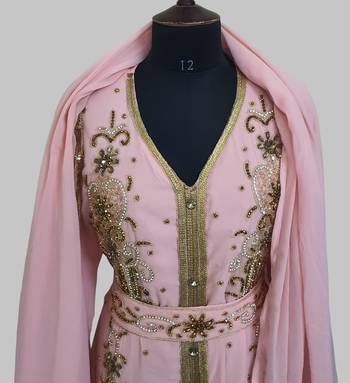 Peach Goldan stone and  Beads  Moroccan Kaftan With hijab  5