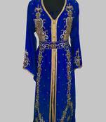 Royal Blue Goldan stone and  Beads  Moroccan Kaftan With hijab 