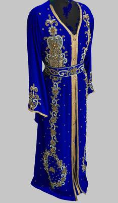 Royal Blue Goldan stone and  Beads  Moroccan Kaftan With hijab  2