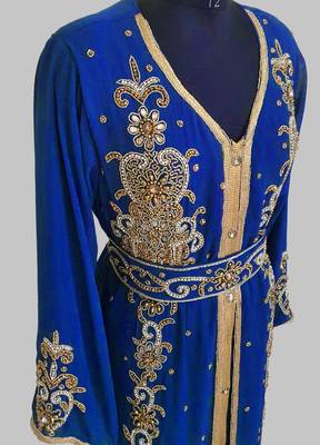Royal Blue Goldan stone and  Beads  Moroccan Kaftan With hijab  3