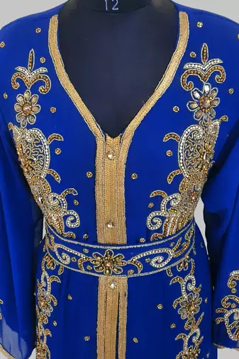 Royal Blue Goldan stone and  Beads  Moroccan Kaftan With hijab 
