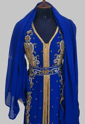 Royal Blue Goldan stone and  Beads  Moroccan Kaftan With hijab  5
