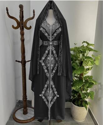  Black Silver stone and  Beads  Moroccan Kaftan With hijab  1