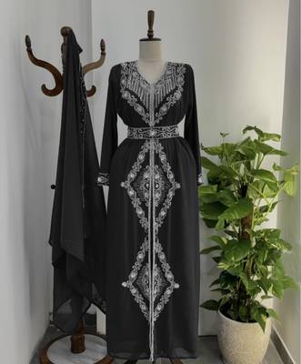  Black Silver stone and  Beads  Moroccan Kaftan With hijab  2