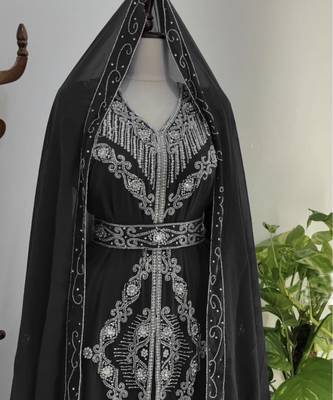  Black Silver stone and  Beads  Moroccan Kaftan With hijab  3