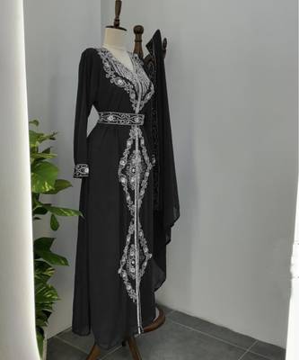  Black Silver stone and  Beads  Moroccan Kaftan With hijab  4