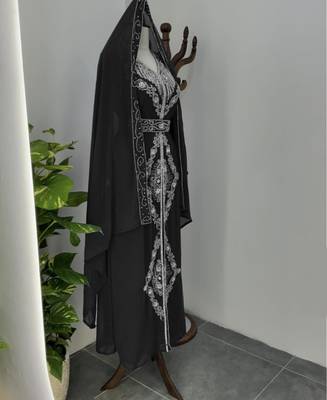  Black Silver stone and  Beads  Moroccan Kaftan With hijab  5