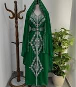 Dark Green Silver stone and  Beads  Moroccan Kaftan With hijab 